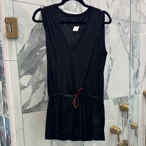 Sleeveless Black V-Neck Drawstring Waist Top